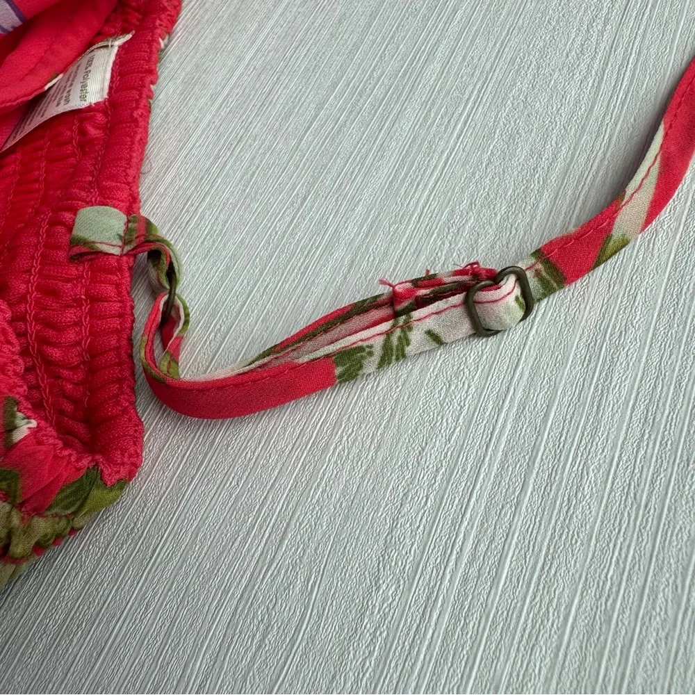 JAPNA V Neck Floral Maxi Dress S‎ Tropical Leaf Red Green Smocked Back